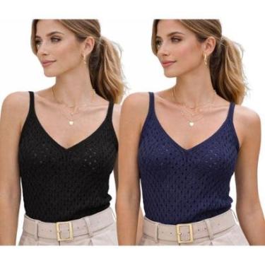 Imagem de Kit 2 Blusas Regata Vih Triny Feminina Tricô Alça Fina Decote V-Feminino