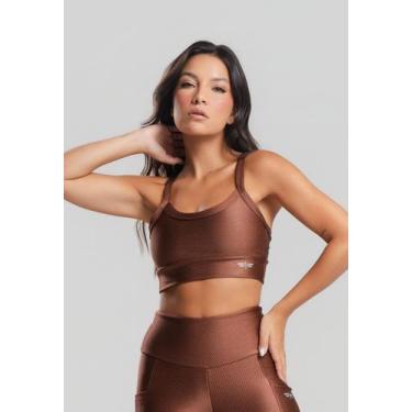Imagem de Top Fitness Poliamida Texturizado Com Brilho Marrom Salvatore, P