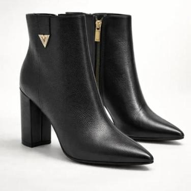 Imagem de Bota Feminina Via Marte Couro Legítimo Salto Alto Bloco, Preto, 38