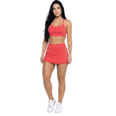 Imagem de Conjunto Top Alça Fina E Short Saia Serra e Mar Roupa Para Academia Treino Moda Fitness Musculação-Feminino