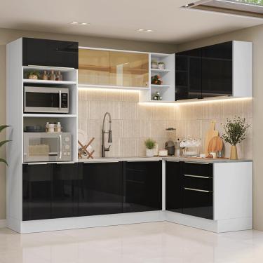 Imagem de Armário de Cozinha Completa de Canto 416 cm Branco/Preto Lux Madesa 01