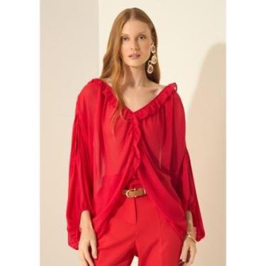 Imagem de Blusa De Mangas Longas Com Babados E Transparência-Feminino