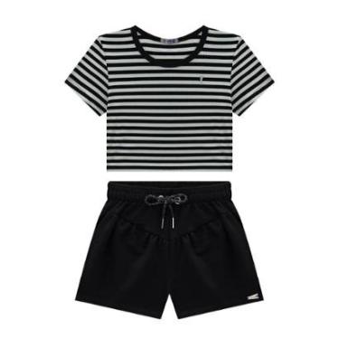 Imagem de Conjunto Blusa Cropped Listras/Short Em Moletinho Nina Go-Feminino