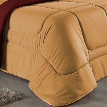 Imagem de Kit Edredom Dupla Face + Jogo De Lençol Solteiro Nobre 5 Peças Malha 100% Algodão - Cobre / Vinho