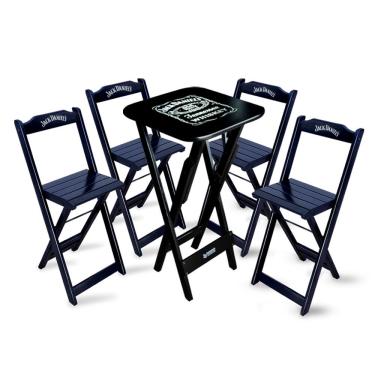 Imagem de Kit 4 Banquetas Bistrô Jack Daniel's Madeira Maciça Assento Madeira Preto Tarimatã