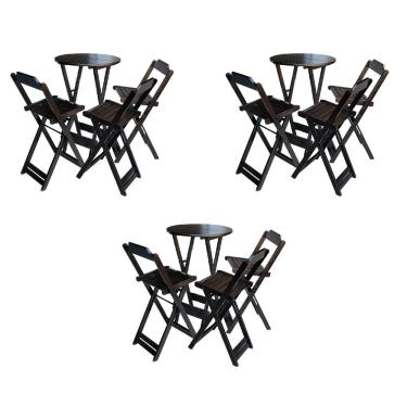 Imagem de Kit 3 Conjuntos De Mesa Bistrô Dobraveis Em Madeira Padrão Com 3 Banquetas Altas - Tabaco - Marrom