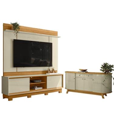 Imagem de Estante Home Theater Siena Com Pés Com Aparador Para Sala Buffet Mônaco Cumaru Opala -...