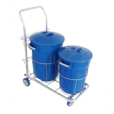 Imagem de Carrinho Funcional para Limpeza G8 com Dois Baldes, Cestos de 40L e 60L e Suporte para Vassouras Azul Premium Colchões