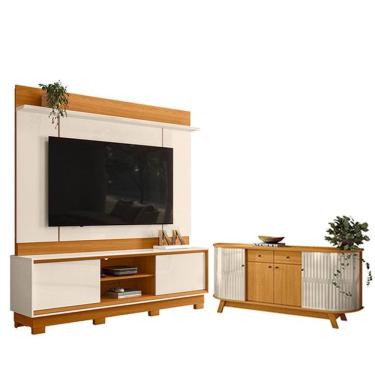 Imagem de Estante Home Theater Siena Com Pés Com Aparador Para Sala Buffet Mônaco Cinamomo Off Wh...