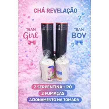 Imagem de kit chá revelação 2 serpentina e pó, 2 fumaças acionamento na tomada -
