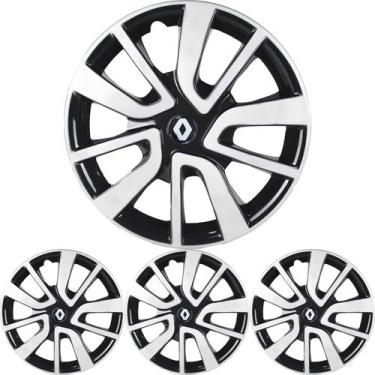 Imagem de JG 4 Calota Logan Aro 15 Black Piano com Prata Metálico +Emblema - Pri