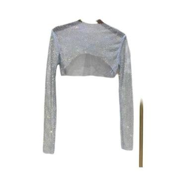 Imagem de Camiseta De Manga Longa Slim Fit Com Brilho De Diamante, Top Sexy Para