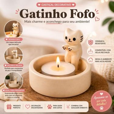 Imagem de Castiçal Vela Decorativo Gatinho Fofo Porta Vela Decoração Quarto Presente Criativo