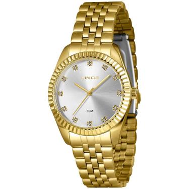 Imagem de Relógio LINCE feminino prata dourado strass LRGJ152L36 S1KX