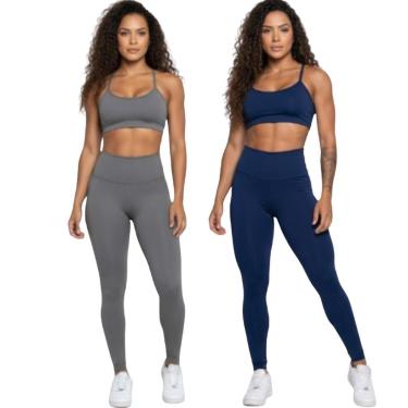 Imagem de KIT 2 Conjunto Top Alça Fina e Calça Suplex Bella Fiore Roupa De Academia Treino Fitnes...