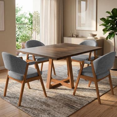 Imagem de Mesa Jantar Isabela 1,20 Freijó Pés Cerejeira 4 Cadeiras Helen Retangular Sala Jantar -...