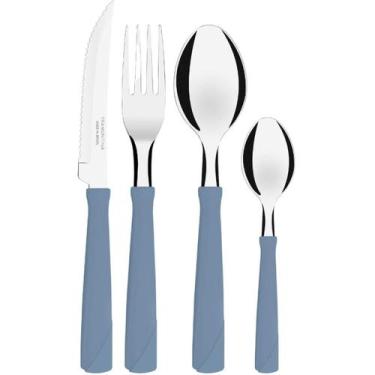 Imagem de Faqueiro Tramontina New Kolor 24 Peças Azul Aço Inox no Pote
