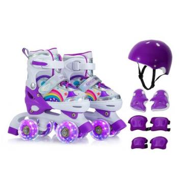 Imagem de Patins infantil Quad Arco Íris Ajuste de tamanho rodas com LED brilhan