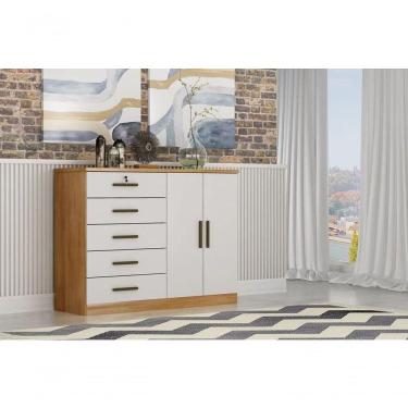 Imagem de Cômoda Para Quarto Com Sapateira 5 Gavetas - Space-cumaru Off White - Móveis Horizonte