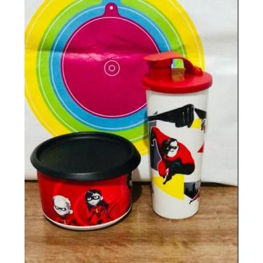 Imagem de Tupperware Importada Toque Magico + Copo com Bico Os Incríveis Os Supe