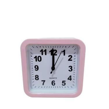 Imagem de Relógio Despertador de Mesa Rosa Quadrado - Daterra