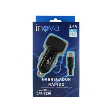 Imagem de Carregador Turbo Veicular 3.4 A 5V 2 Saídas + Cabo Usb Tipo C - Inova