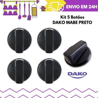 Imagem de Kit 5 Botões Manípulo Fogão Dako Modelo Mabe Preto