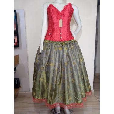 Imagem de Saia Pomba Gira Luxo Dourada Umbanda Candomble Roupa de Santo tamanho 