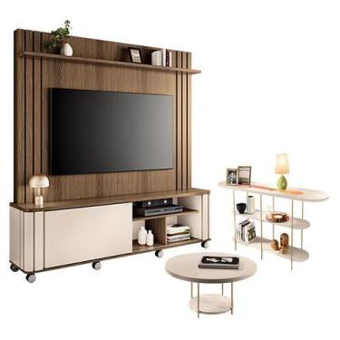 Imagem de Estante Home Theater Trinus Castanho Off White com Mesa de Centro Sky 
