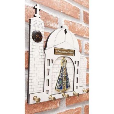 Imagem de Porta Chave Casa Parede Madeira Mdf Aparecida Branco - SANTISSIMA