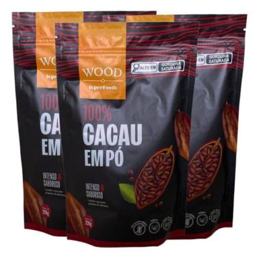 Imagem de Kit 3 Cacau Em Pó Alcalino Natural 100% Cacau 226g - Wood Superfoods