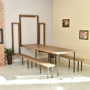 Imagem de Kit Mesa Dobrável de Parede Noronha 13 Lugares com Bancos Retrátil 2,75M Open Up!