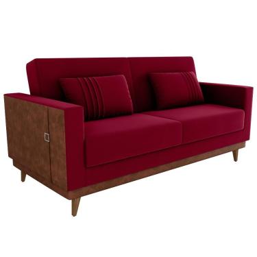Imagem de Sofa Cama Esther 2 Lugares 203cm Vermelho Veludo Maserati Estrutura Eucalipto Milani Movelaria