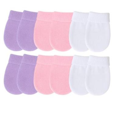 Imagem de Kit 06 Pares de Luvas Lisas Para Bebê Recém Nascido RN Macia Confortáv