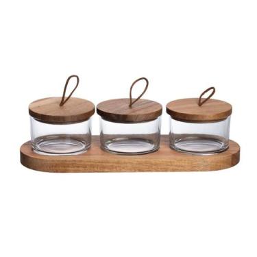 Imagem de Jogo 3 petisqueiras Wooden vidro e madeira 120ml -Fracalanza, 3 meses 