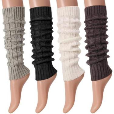 Imagem de Polainas de tricô estilo retrô outono inverno 38x10cm cor:preto - MIX 