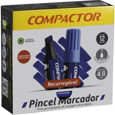 Imagem de 12 pincel marcador permanente traco grosso azul - compactor