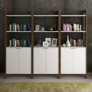 Imagem de Kit 3 Estantes para Livros Az Biblioteca 6 Portas Premium Espresso Móv