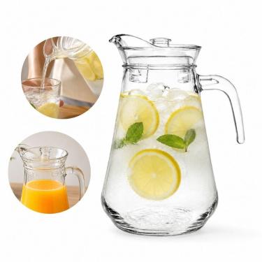 Imagem de Jarra de Vidro para Suco Vintage com Tampa Elegante para Mesa Posta Bebidas Cozinha Transparente Yeet 1,5L