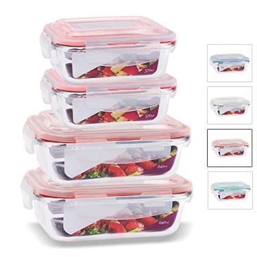 Imagem de Kit 4 Potes Vidro Hermético 370ml + 640ml Marmita Papinha (Vermelho)