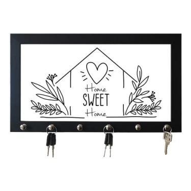 Imagem de Porta Chaves com Moldura com 6 ganhos Home Sweet Home P&B (Preto)