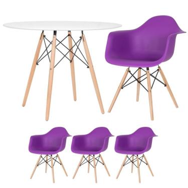 Imagem de KIT - Mesa redonda Eames 100 cm branco + 3 cadeiras Eiffel DAW