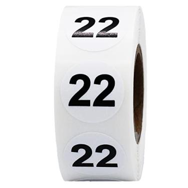 Imagem de Adesivos brancos com números pretos 22, redondos de 9,5 cm, 500 etiquetas em rolo para organização e inventário - Acabamento semibrilhante - Feito nos EUA
