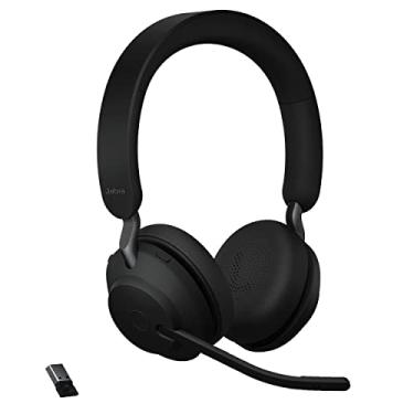 Imagem de Jabra Fones de ouvido sem fio Evolve2 65 UC com Link380a, estéreo, preto – Fone de ouvido Bluetooth para chamadas e música, 37 horas de vida útil da bateria, cancelamento de ruído passivo