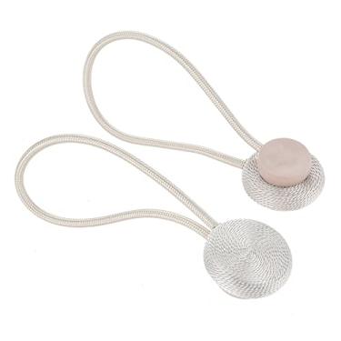 Imagem de 2 peças de cortina de bola de pérola magnética tiebacks tie backs retenções fivela clipe acessório de corda cortina tieback acessório de armazenamento doméstico, bege, 2 peças
