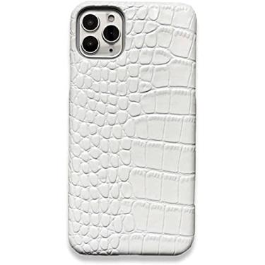 Imagem de HAODEE para Apple iPhone 13 Pro Max (2021) Capa branca de couro genuíno de 6,7 polegadas, capa de telefone traseira respirável à prova de choque com padrão de crocodilo (cor: branco)