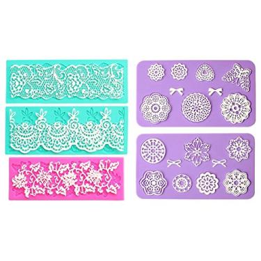 Imagem de Moldes de renda em relevo para enfeites, moldes de silicone para decoração de bolos de casamento em forma de ratão, tapete de cupcake em forma de rato, conjunto com 5