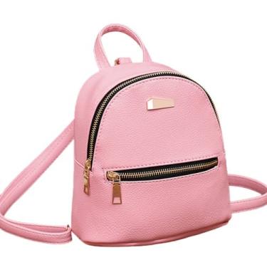 Imagem de Mochila feminina de couro PU bolsa de ombro para adolescentes multifuncional pequena mochila feminina feminina mochila escolar, rosa
