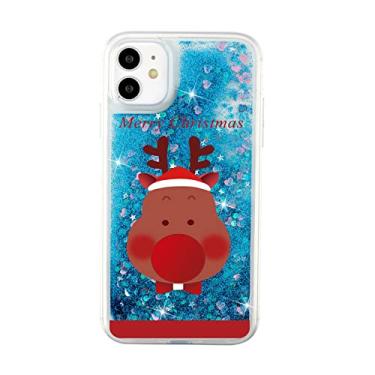 Imagem de Capa Love Blue Christmas de areia movediça compatível com iPhone 14 Pro Max capa padrão de Natal compatível com iPhone 13 11 12 Pro Max Mini XS X XR 7 8 14 Plus (iPhone13 Pro, cabeça de cervo de Papai Noel)