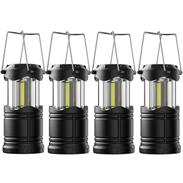 Imagem de Lichamp Pacote com 4 lanternas de LED, luzes de acampamento alimentadas por bateria, lanterna dobrável superbrilhante, kit de suprimentos de emergência portátil, preta